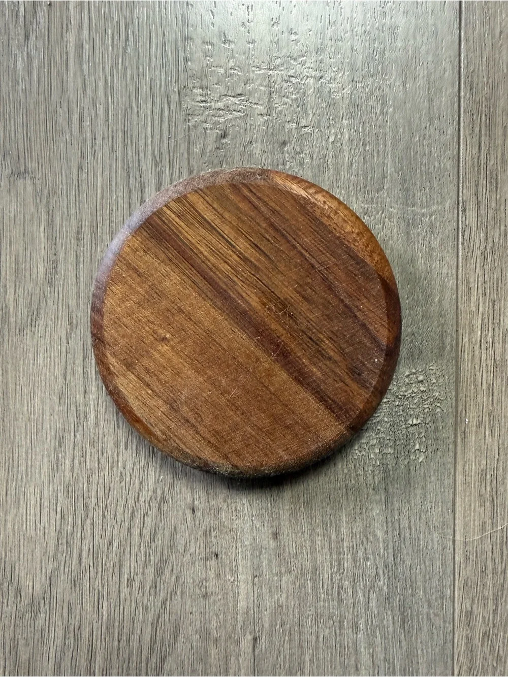 Round Wooden Trinket Dish with Engraved Floral Monogram 'I'